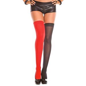 Jester Mismatch Thigh Highs Womens One Size OS Black/Red Two Color Stockings